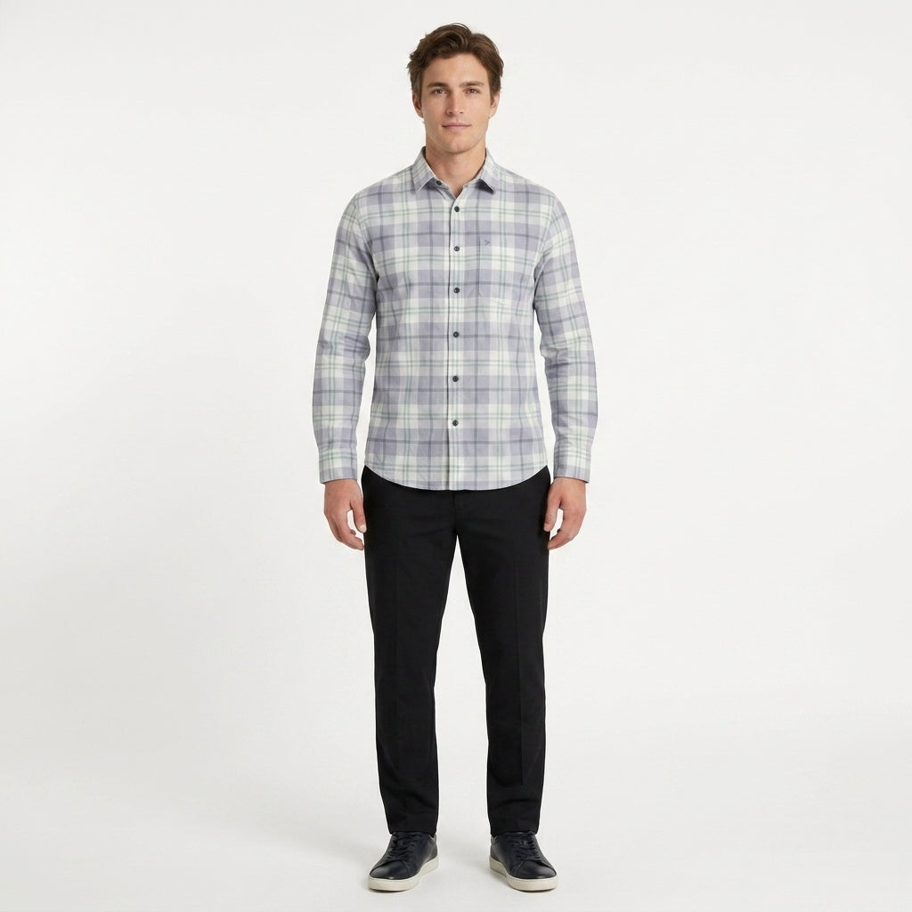 Men's Classic Cotton Check Casual Shirt - Grey