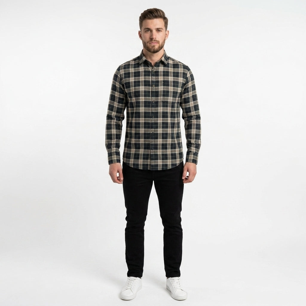 Men's Classic Cotton Check Casual Shirt - Black