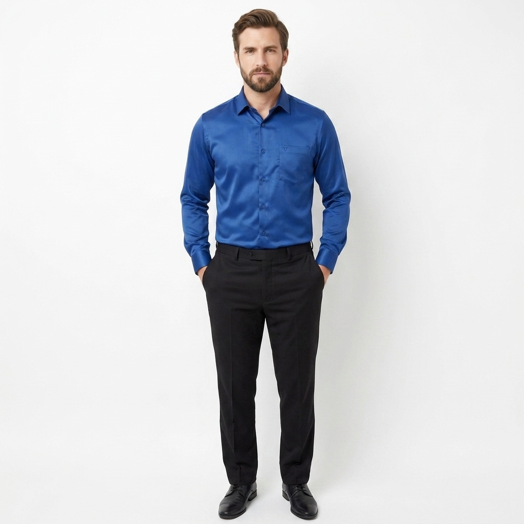 Men's Soft Satin Full-Sleeve Casual & Party Wear Shirt – Navy Blue