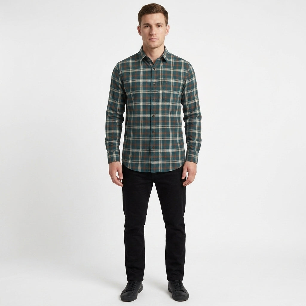 Men's Classic Cotton Check Casual Shirt - Green