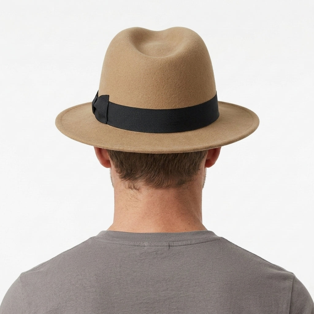 Men's Tan Crushable 100% Wool Wide Brim Fedora Hat