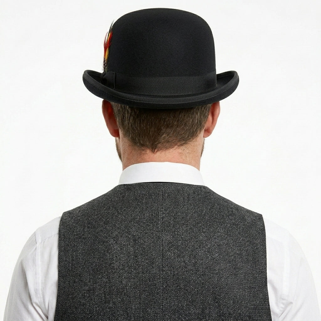 Men's Classic Black 100% Wool Bowler Hat