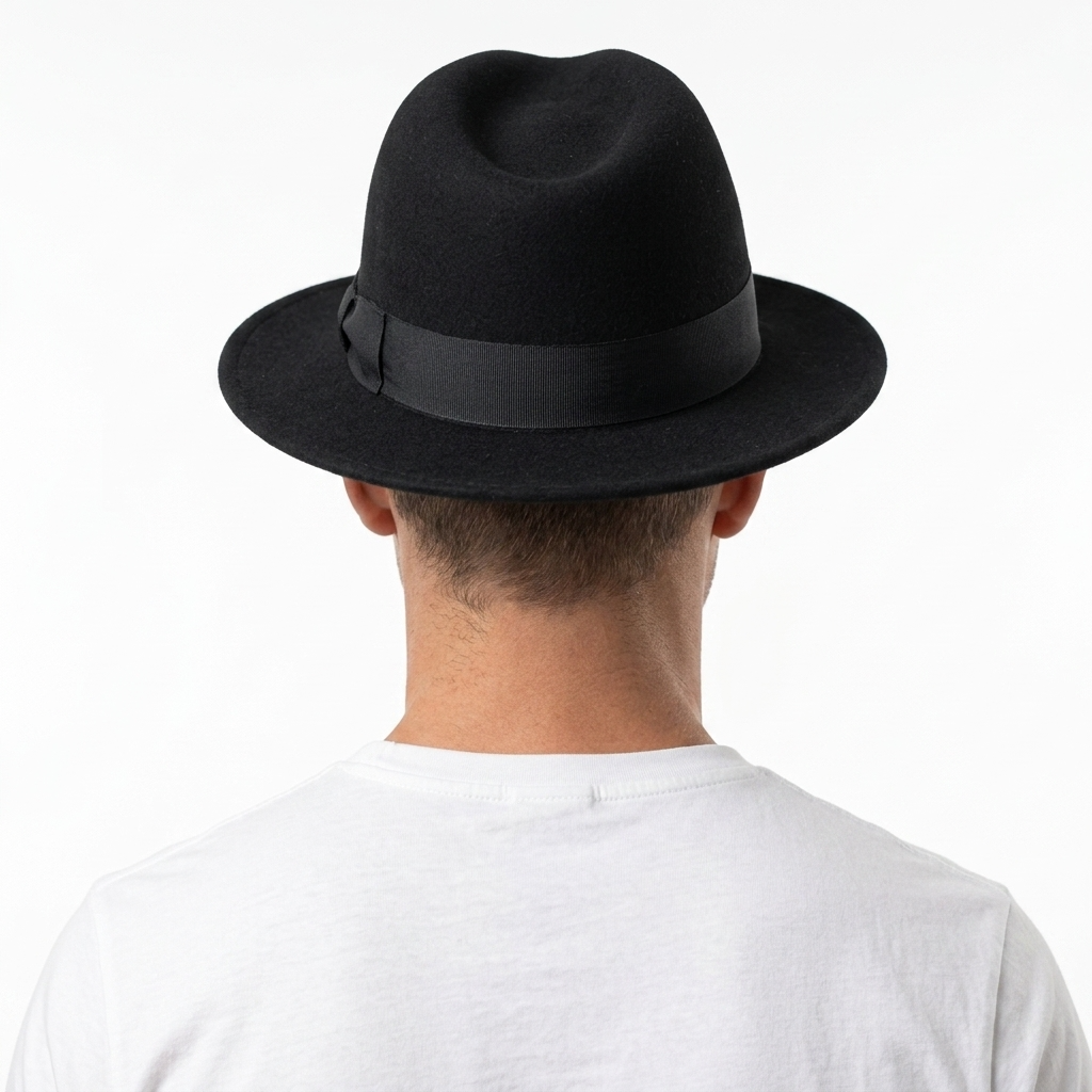 Men's Black Crushable 100% Wool Wide Brim Fedora Hat