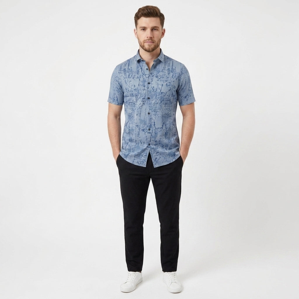Men's Cotton Half Sleeve Abstract Print Shirt - Blue