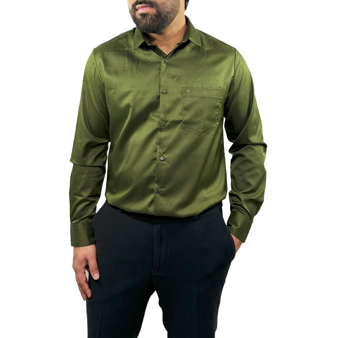 Men's Soft Satin Full Sleeve Casual Wedding & Party Shirt in Green