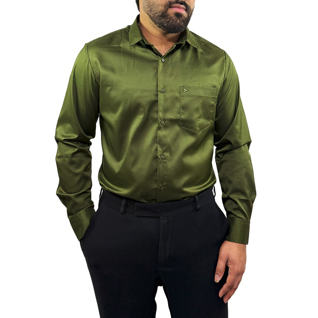 Men's Soft Satin Full Sleeve Casual Wedding & Party Shirt in Green