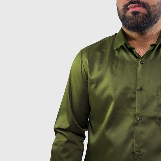 Men's Soft Satin Full Sleeve Casual Wedding & Party Shirt in Green