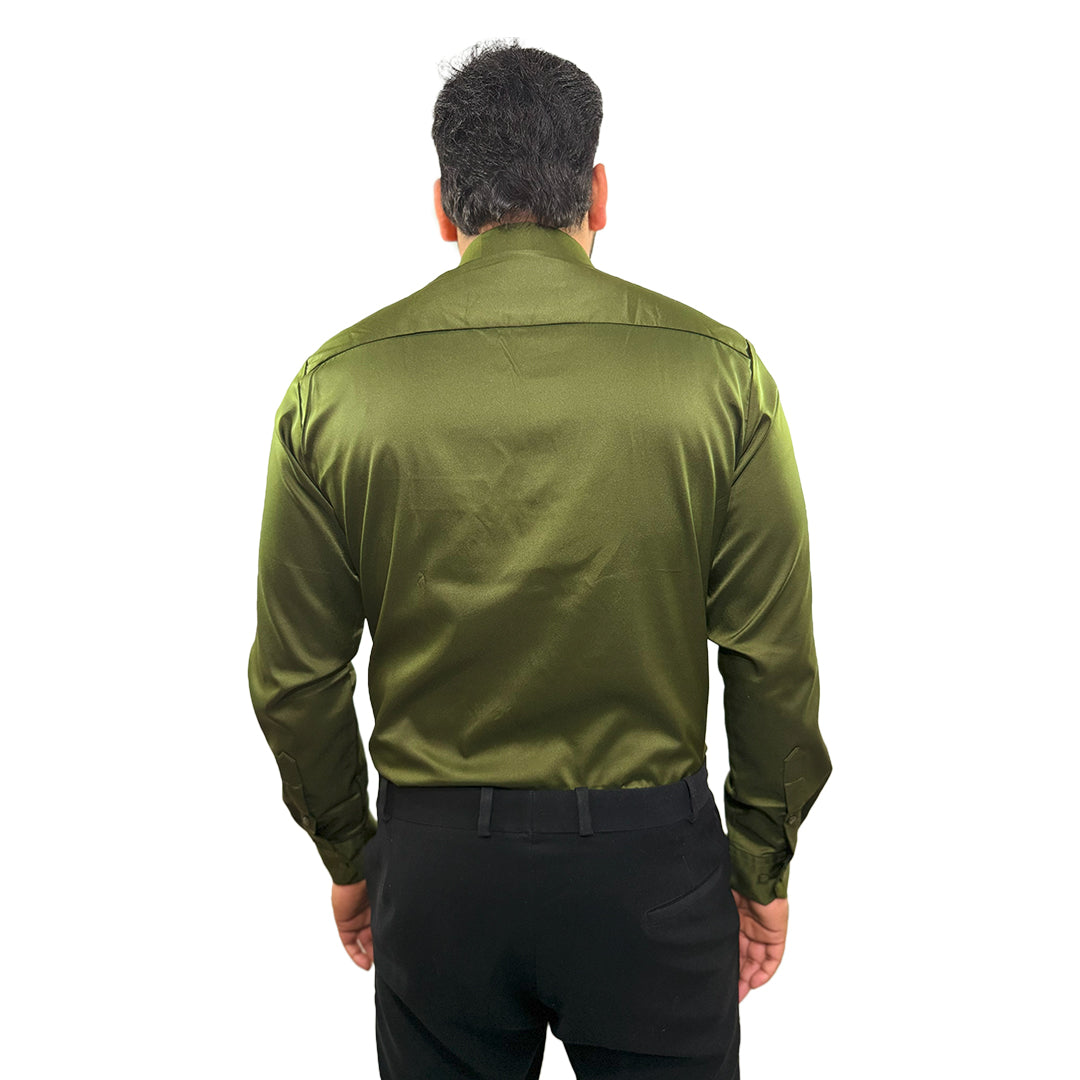 Men's Soft Satin Full Sleeve Casual Wedding & Party Shirt in Green
