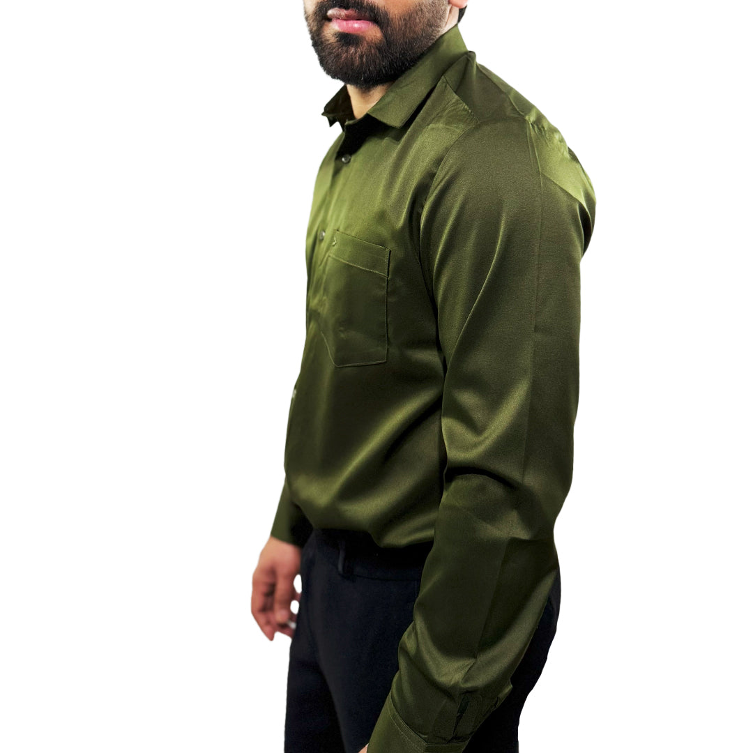 Men's Soft Satin Full Sleeve Casual Wedding & Party Shirt in Green