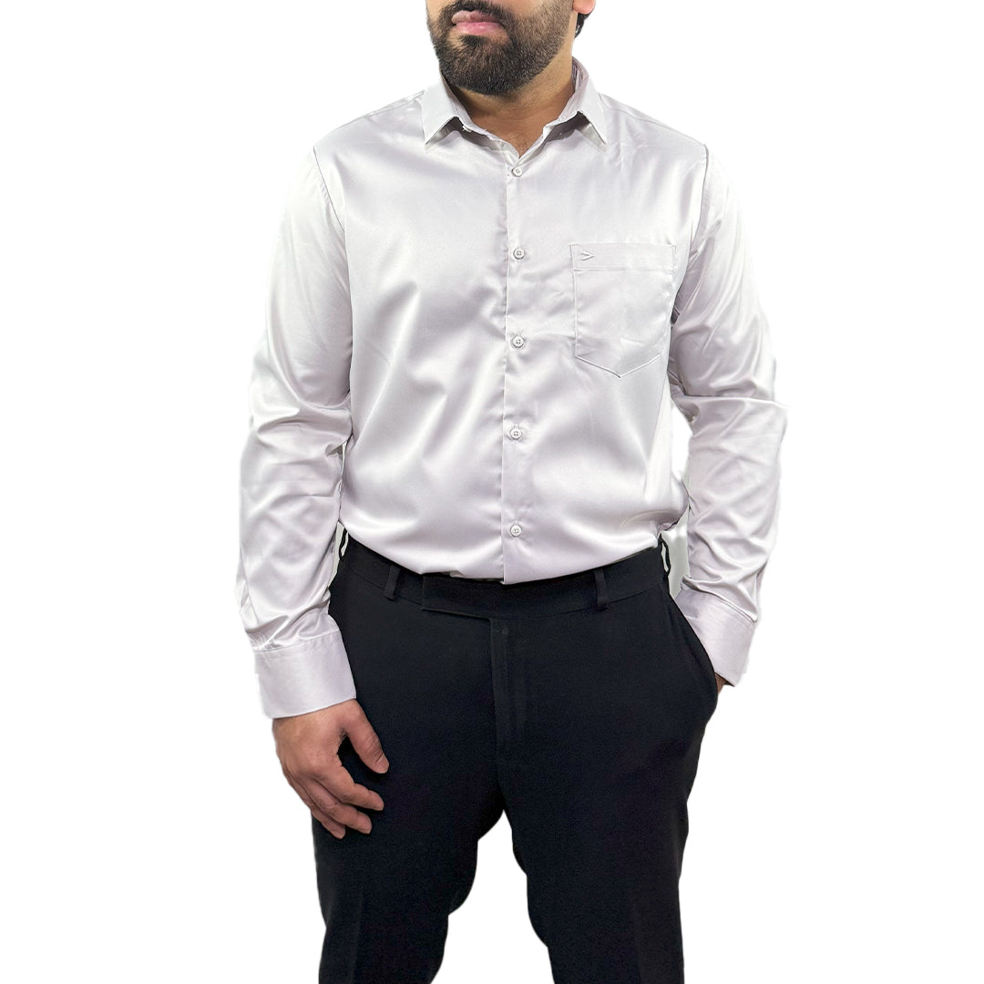 Men's Soft Satin Full Sleeve Casual Wedding & Party Shirt in Light Grey