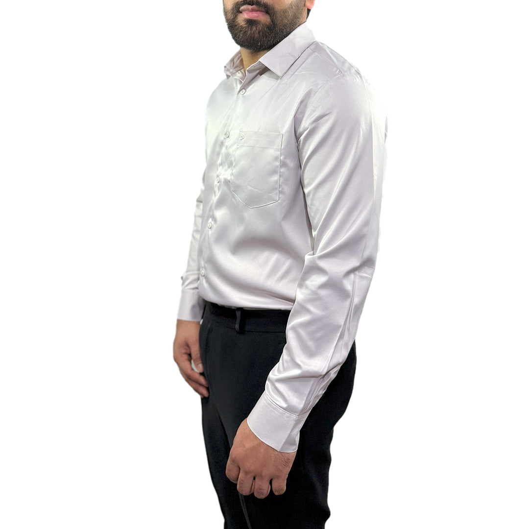 Men's Soft Satin Full Sleeve Casual Wedding & Party Shirt in Light Grey