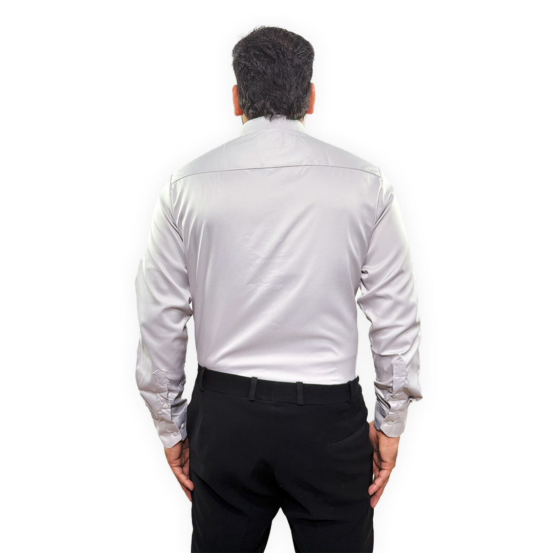 Men's Soft Satin Full Sleeve Casual Wedding & Party Shirt in Light Grey