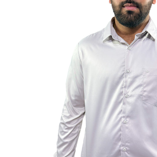 Men's Soft Satin Full Sleeve Casual Wedding & Party Shirt in Light Grey
