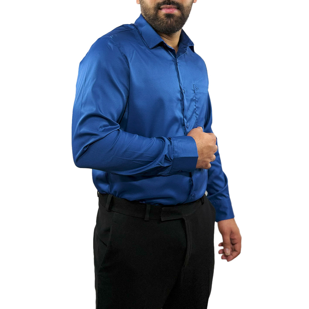Men's Soft Satin Full Sleeve Casual Wedding & Party Shirt in Navy Blue