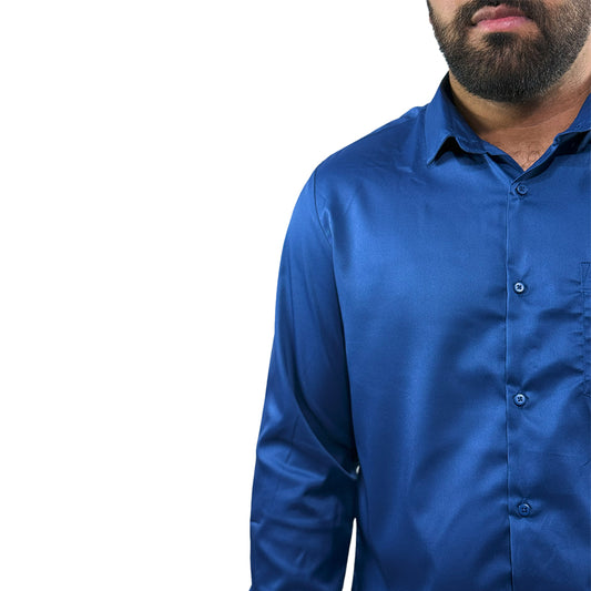 Men's Soft Satin Full Sleeve Casual Wedding & Party Shirt in Navy Blue