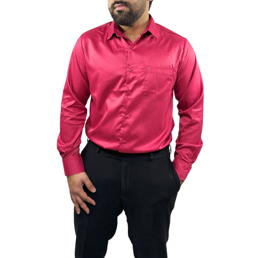 Men's Soft Satin Full Sleeve Casual Wedding & Party Shirt in Red