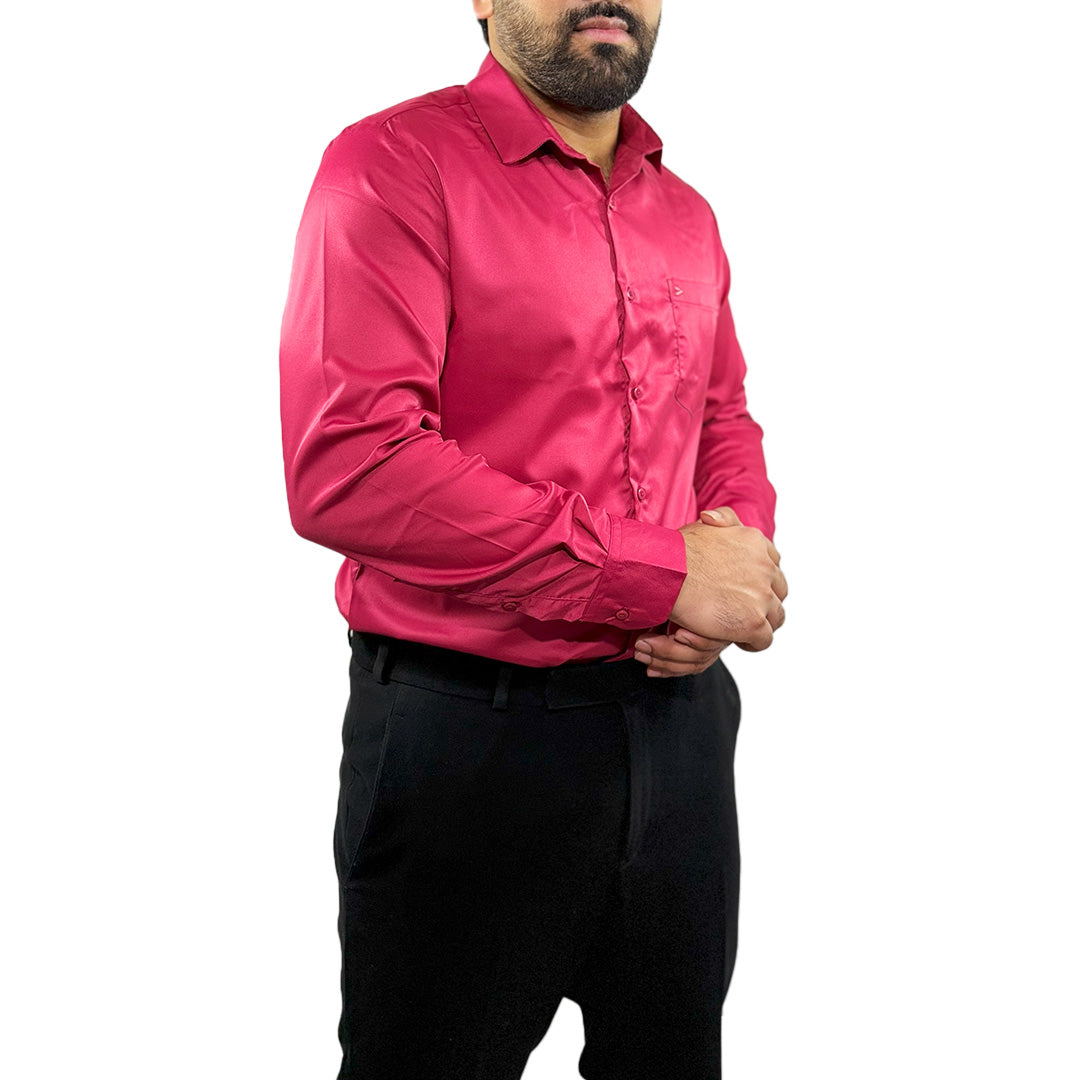 Men's Soft Satin Full Sleeve Casual Wedding & Party Shirt in Red