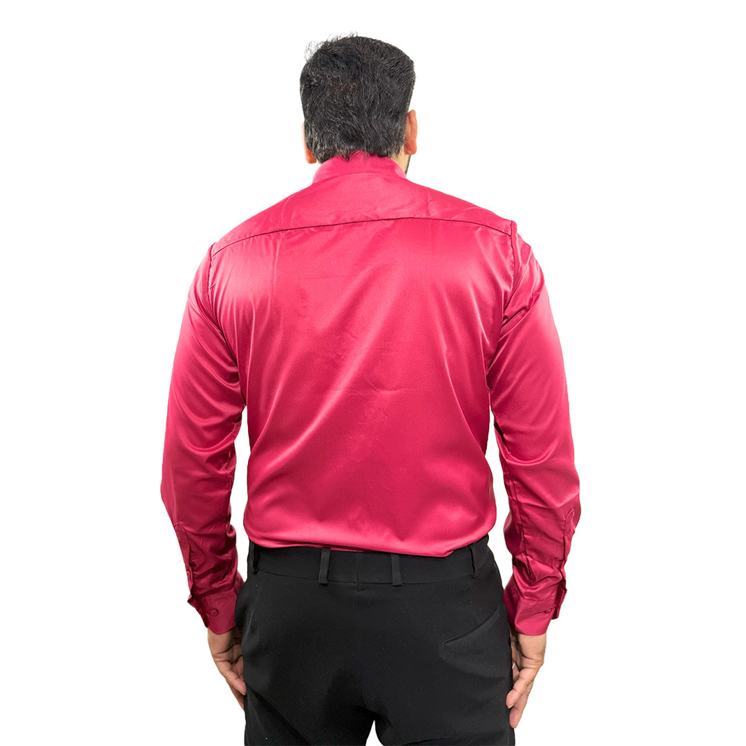 Men's Soft Satin Full Sleeve Casual Wedding & Party Shirt in Red