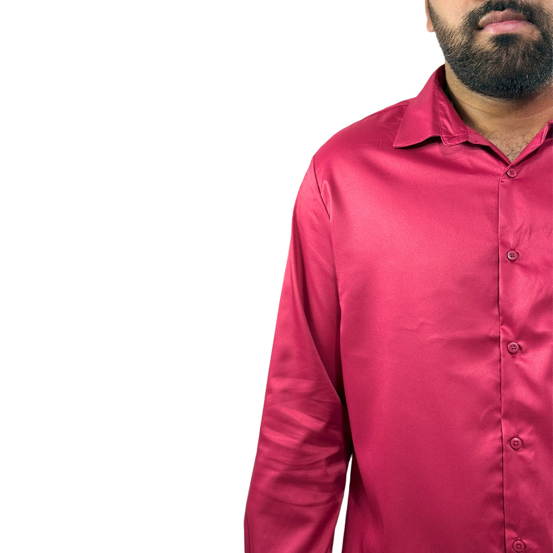 Men's Soft Satin Full Sleeve Casual Wedding & Party Shirt in Red