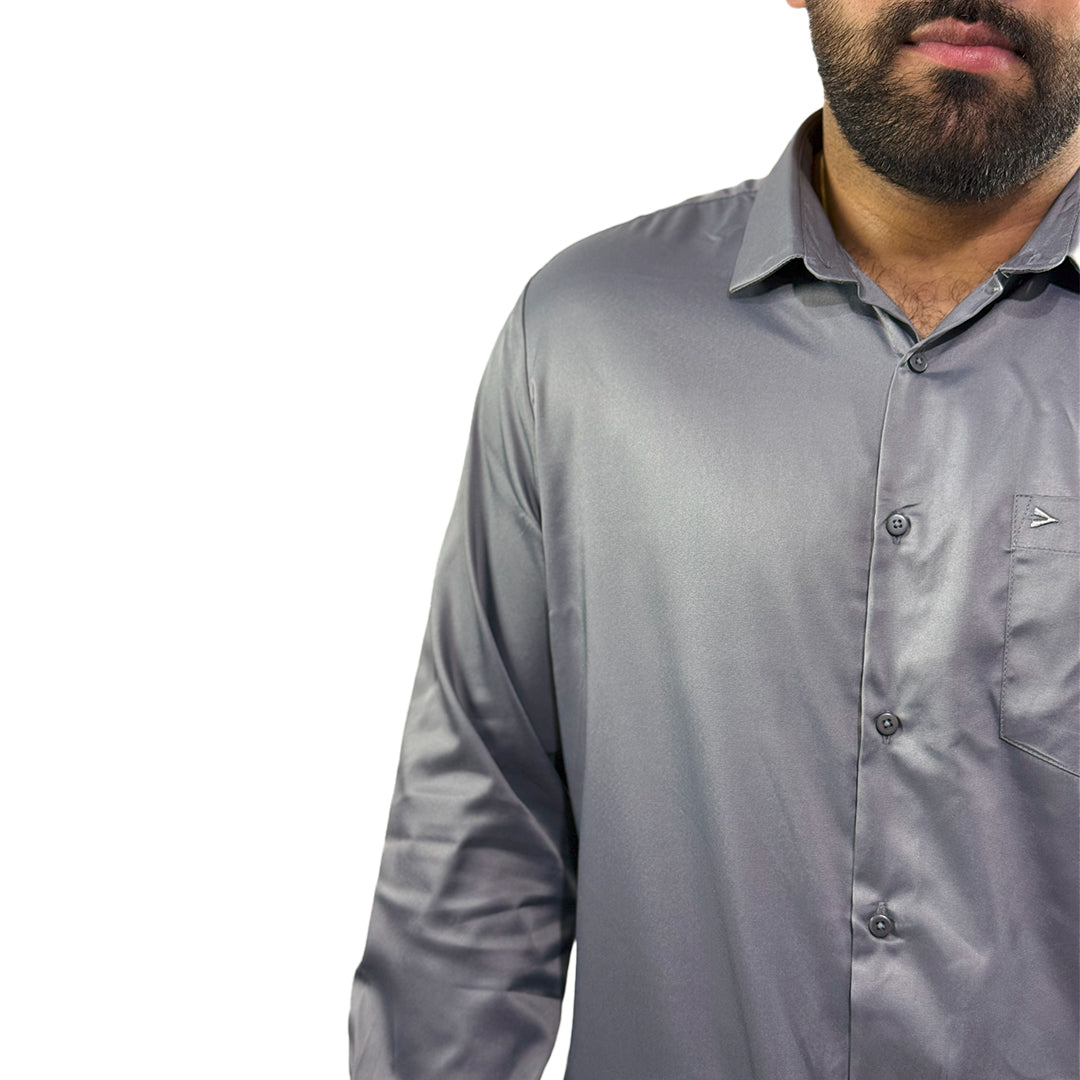 Men's Soft Satin Full Sleeve Casual Wedding & Party Shirt in dark grey