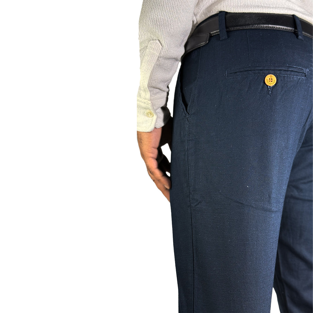 MENS CLASSIC LINEN TROUSERS IN NAVY