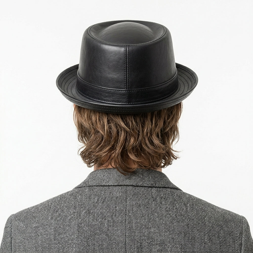 Men's Classic Faux Leather Pork Pie Hat – Black