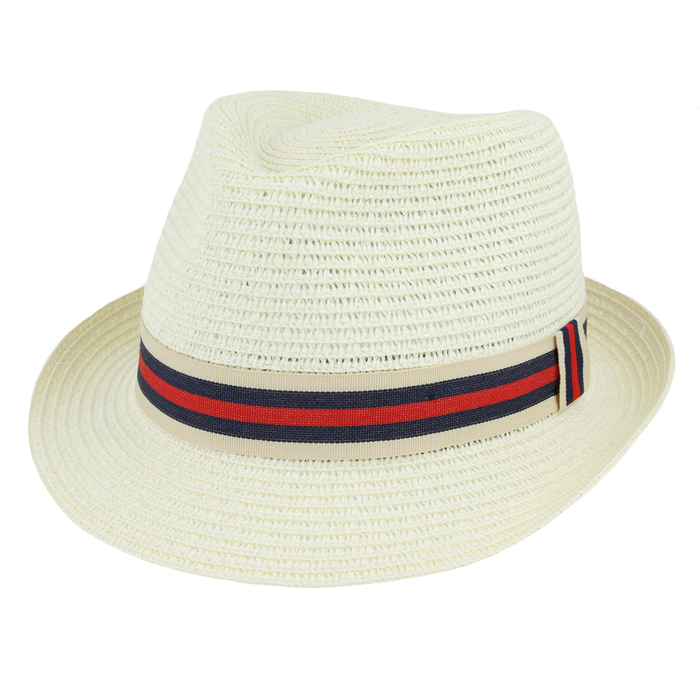 Unisex Straw Fedora Hat, Natural Beige, Striped Band, Summer Beach Sun Hat for Men and Women