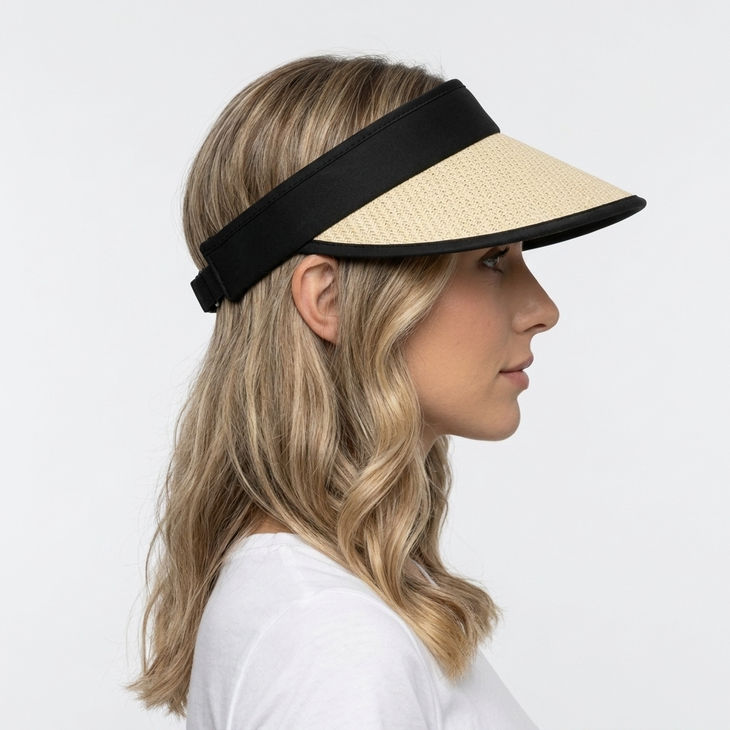 Women's Wide Brim Straw Sun Visor Hat – Open Top Adjustable UV Protection Summer