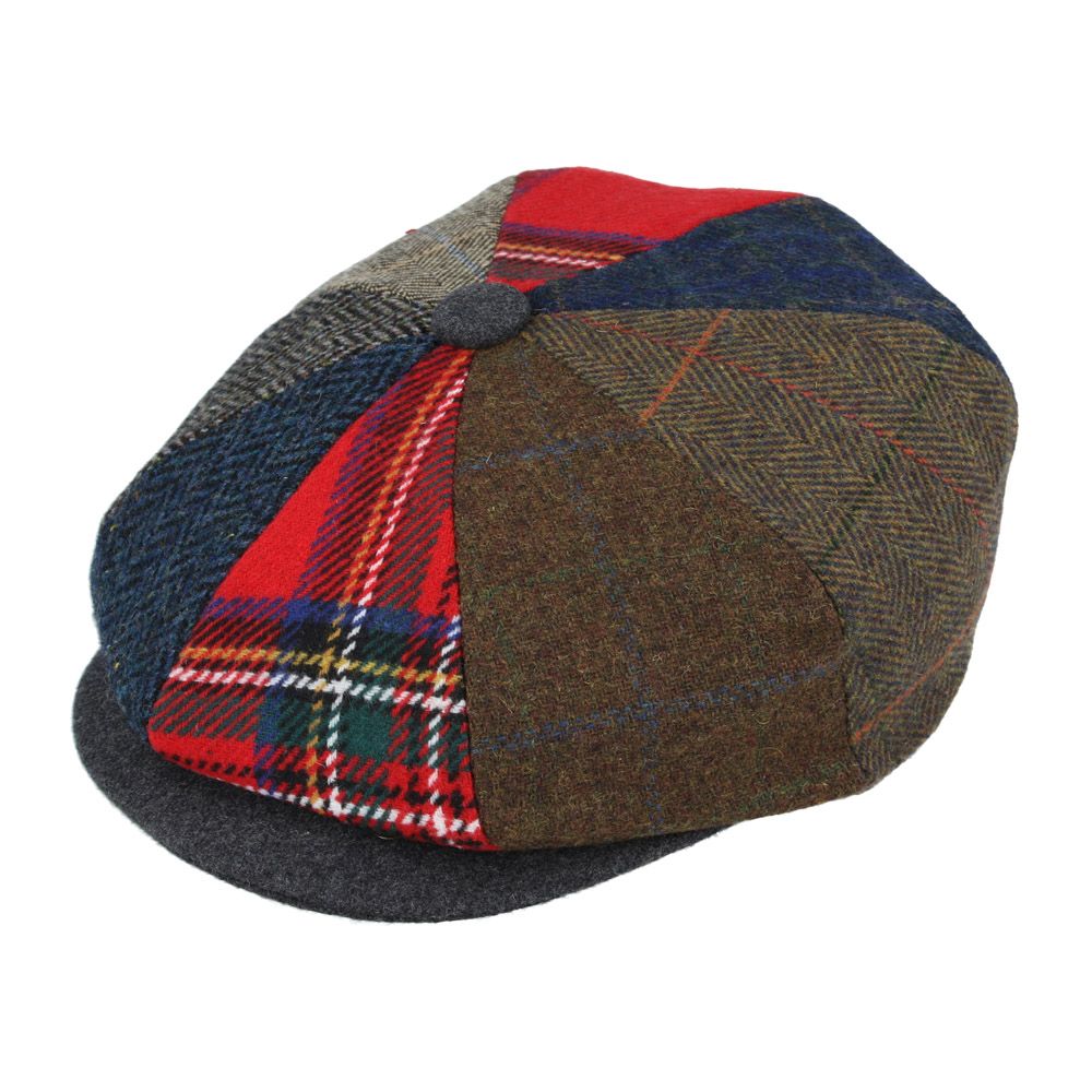 MENS TWEED HERRINGBONE WOOL NEWSBOY CAP - MULTI COLOUR