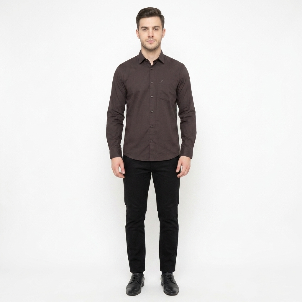 Men's Classic Long Sleeve Cotton Formal Shirt - Coffee
