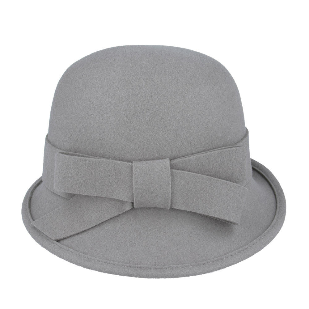 Product Title: Ladies Chic Vintage Wool Cloche Hat with Bow & Belt – Grey
