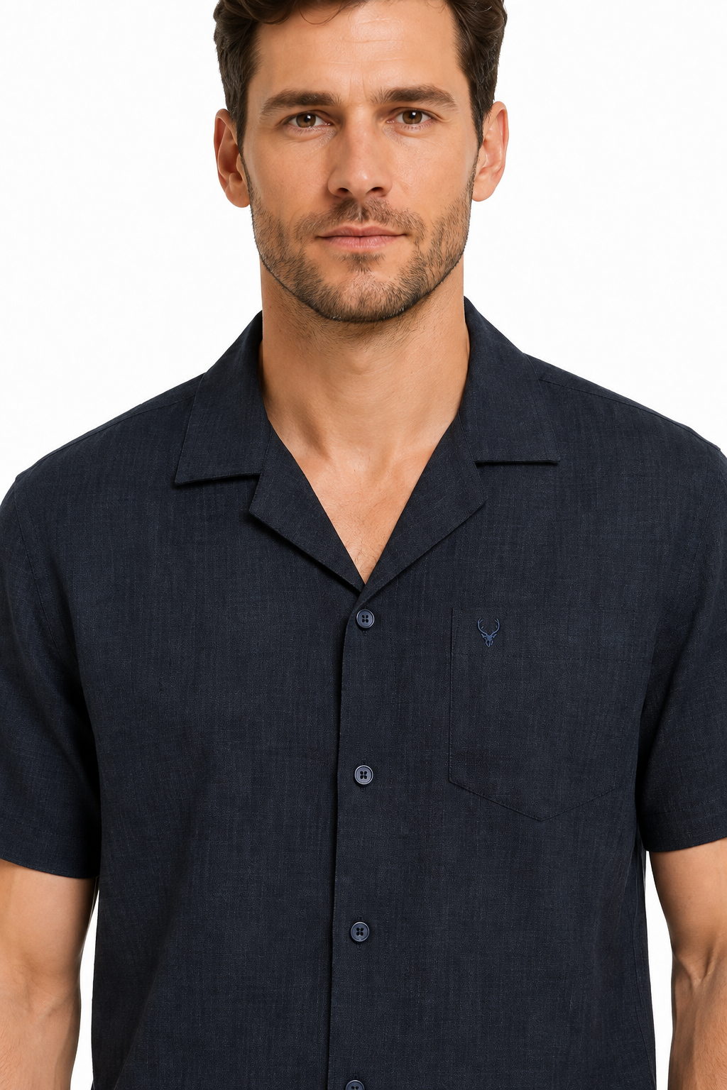 Men’s Premium Linen Cuban Collar Shirt – Navy