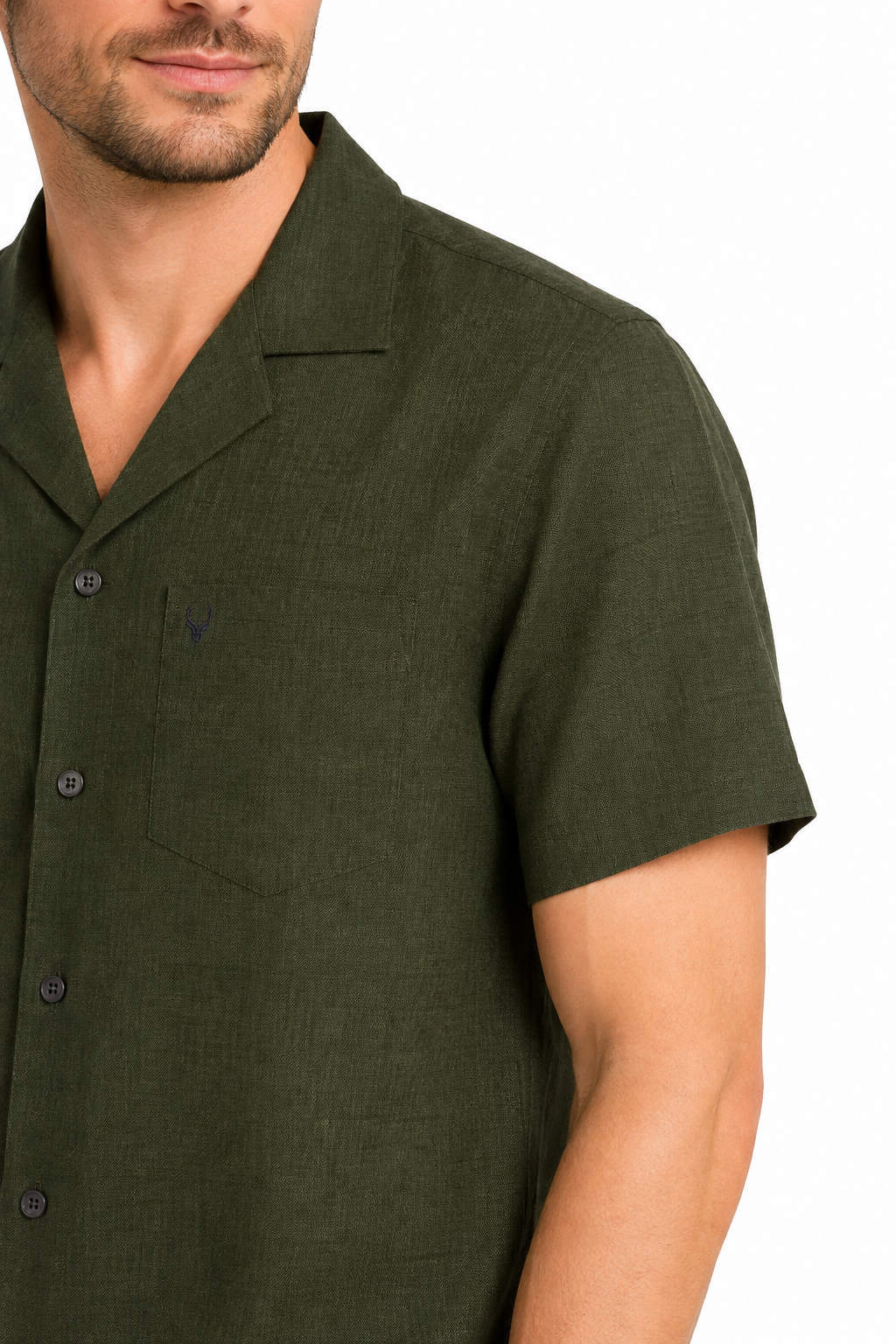 Men’s Premium Linen Cuban Collar Shirt – Olive