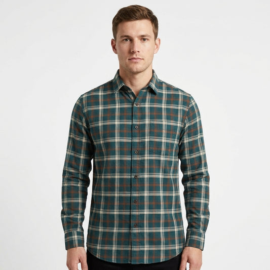Men's Classic Cotton Check Casual & holiday office wear Shirt for outings GREEN