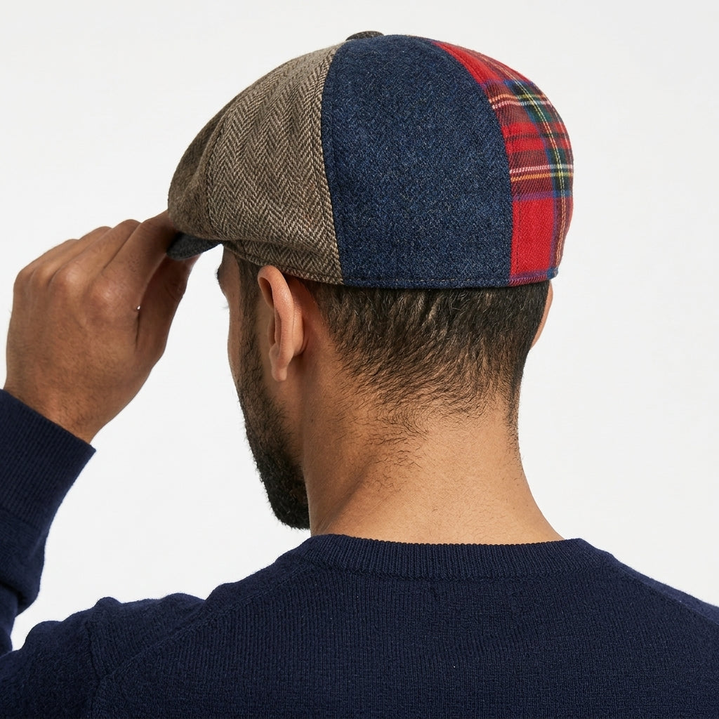 Men's Donegal Tweed Herringbone Tartan Patchwork Newsboy Cap – Multi Colour