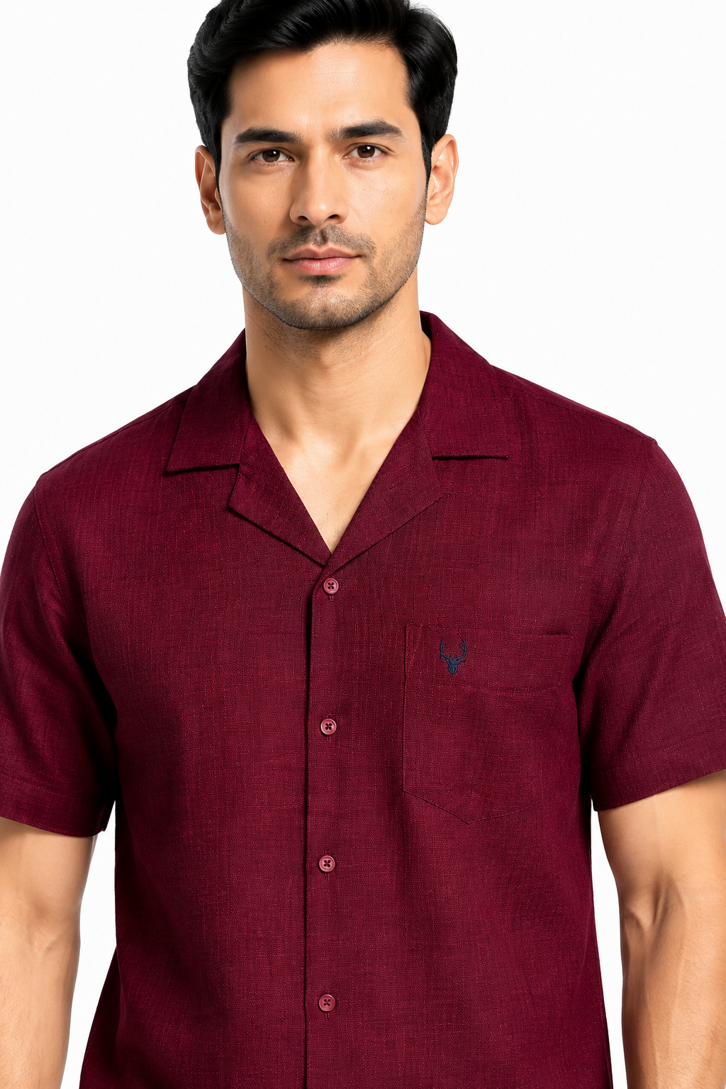 Men’s Premium Linen Cuban Collar Shirt – Maroon