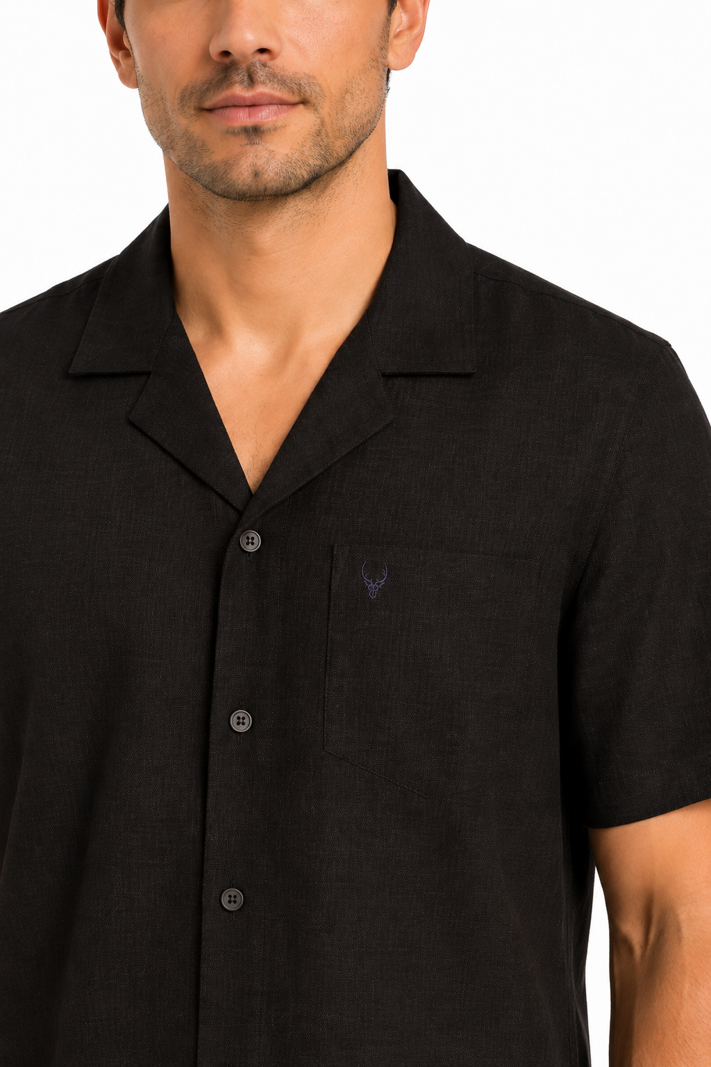 Men’s Premium Linen Cuban Collar Shirt – Black