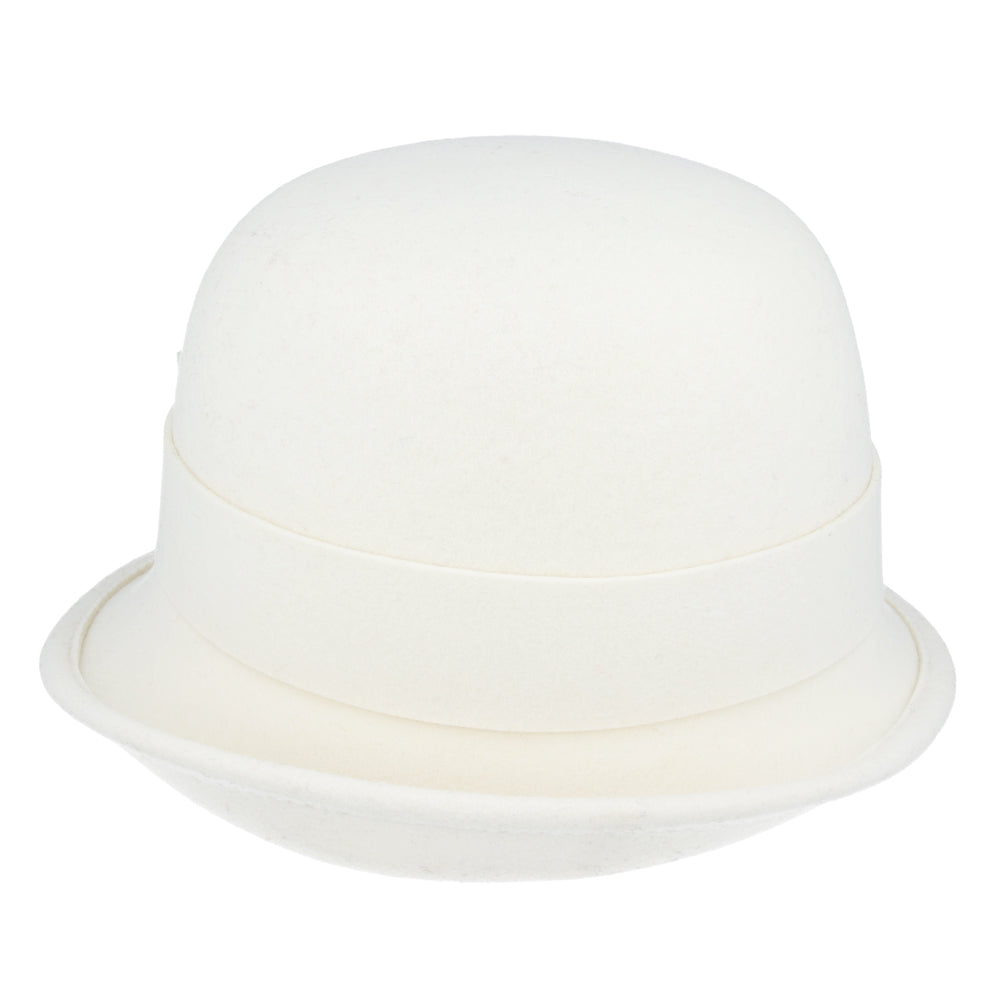 Ladies Chic Vintage Wool Cloche Hat with Bow & Belt – Ivory
