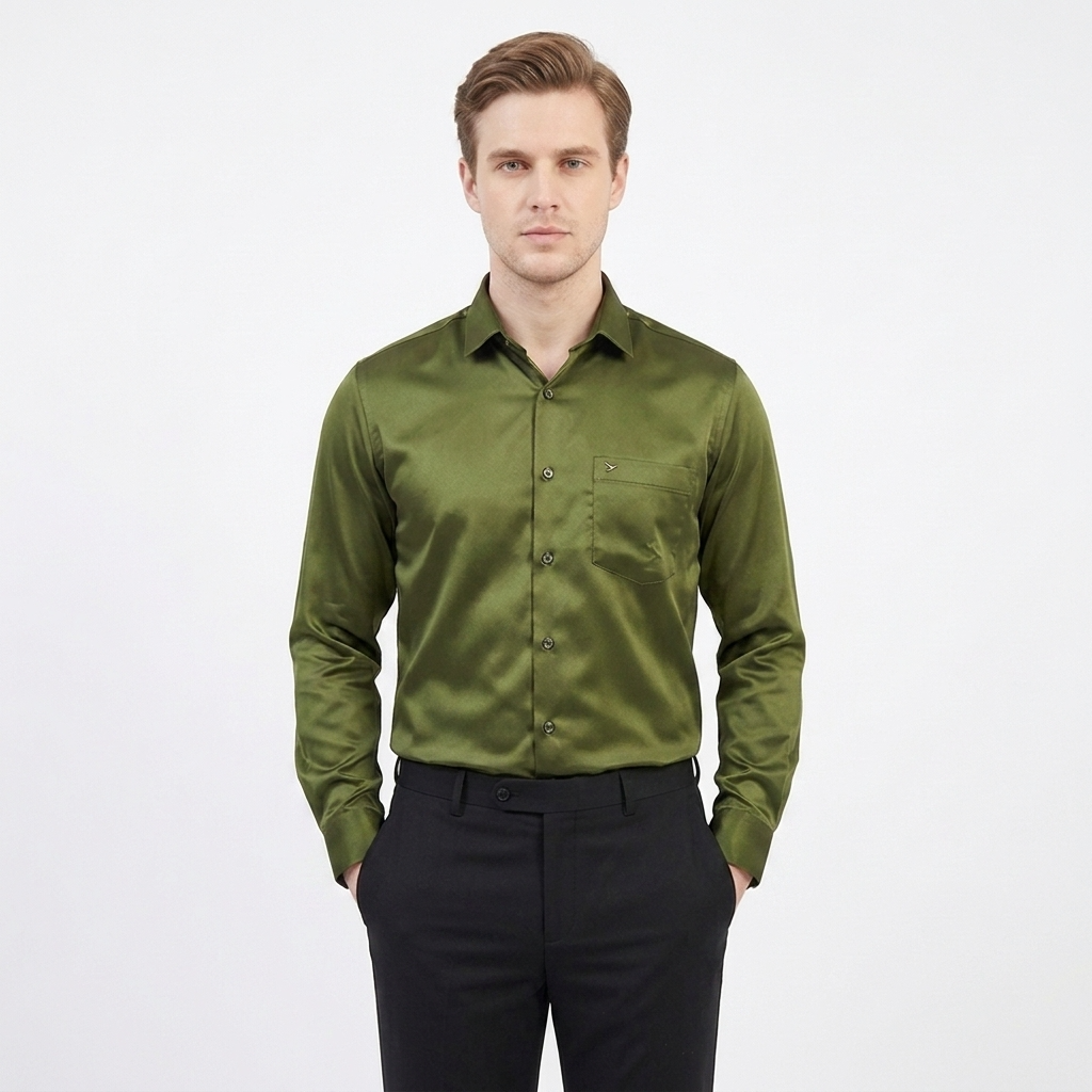 Men’s Soft Satin Full-Sleeve Casual & Party Wear Shirt – Green