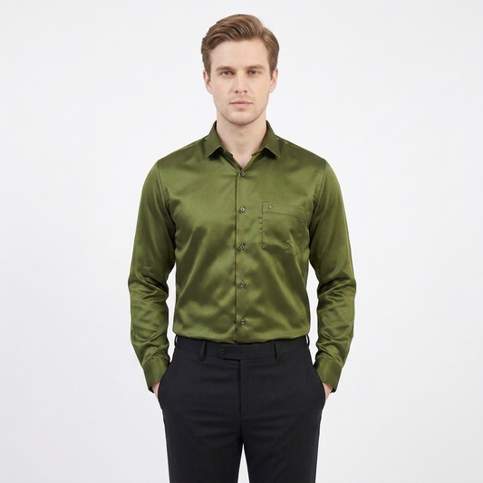 Men’s Soft Satin Full-Sleeve Casual & Party Wear Shirt – Green