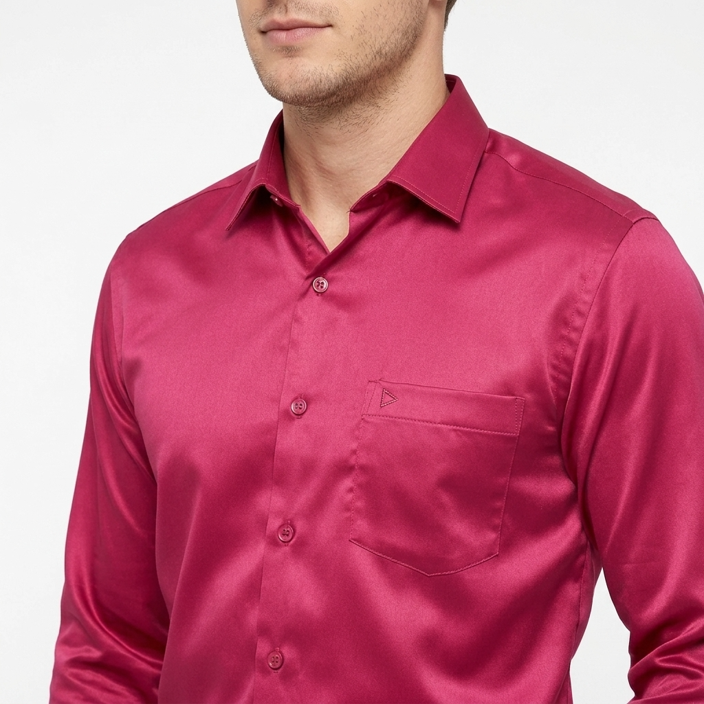 Men’s Soft Satin Full-Sleeve Casual & Party Wear Shirt – Red