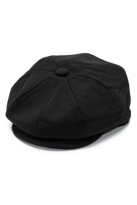 Peaky Blinder Wool Blend Newsboy Gatsby Cap - Black