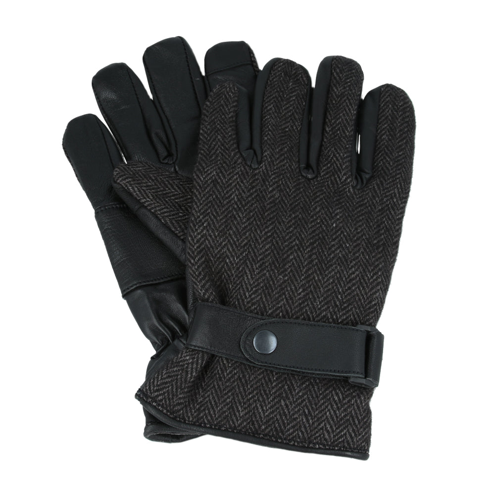 Men’s Genuine Leather Gloves with Herringbone Design & Touchscreen Function – Black