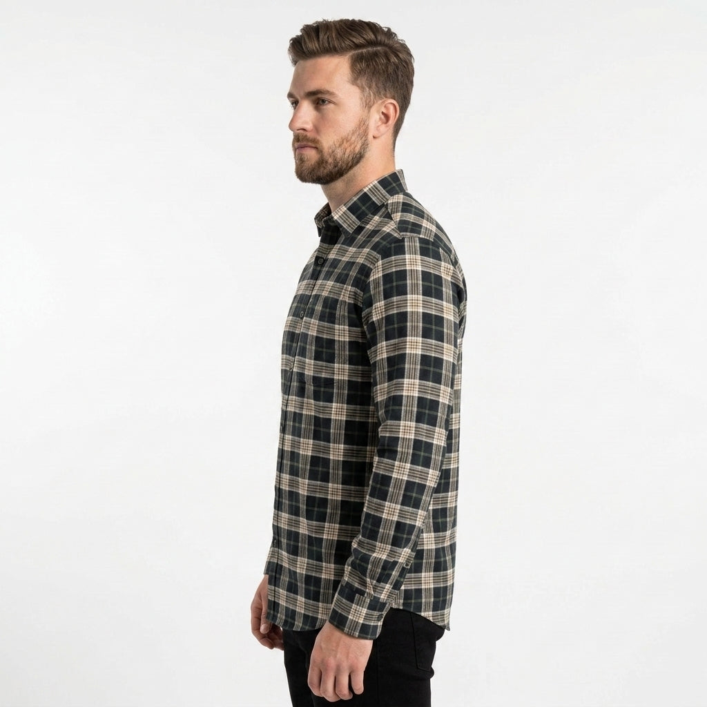 Men's Classic Cotton Check Casual & holiday office wear Shirt for outings BLACK