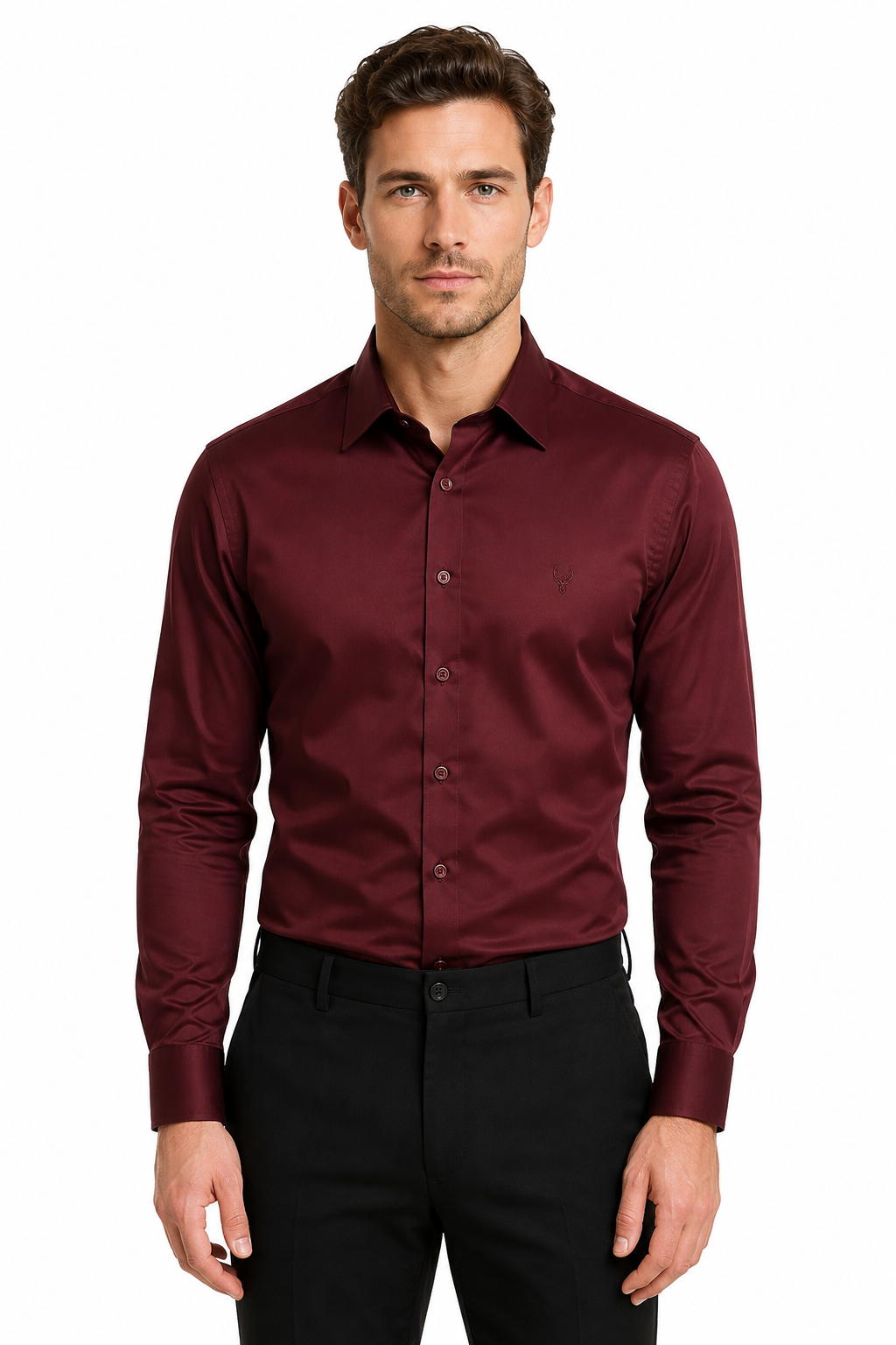 Men’s Premium Full Sleeve Satin Shirt – Maroon