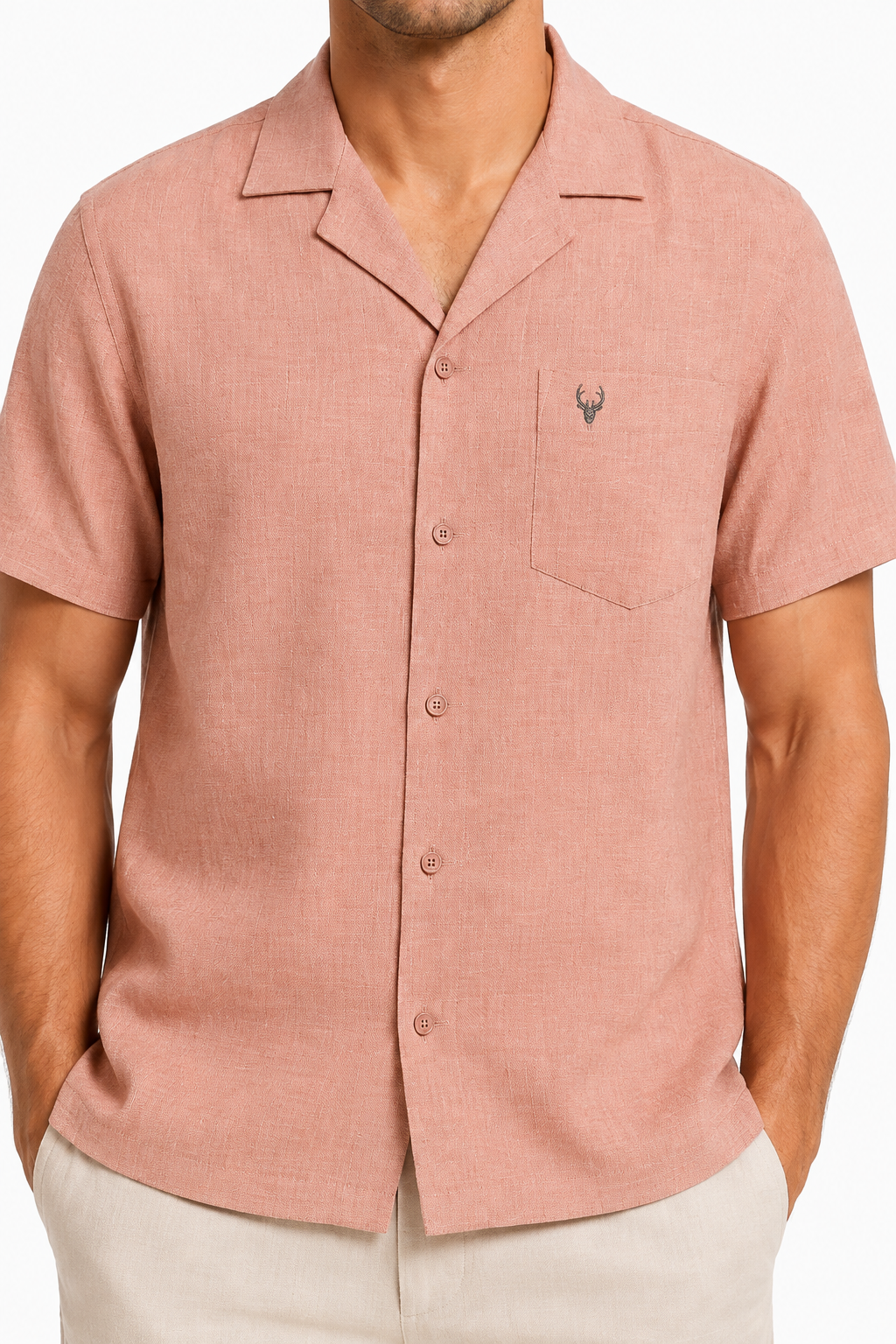 Men’s Premium Linen Cuban Collar Shirt – Pink