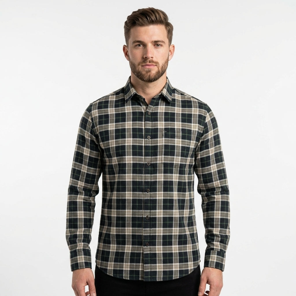 Men's Classic Cotton Check Casual & holiday office wear Shirt for outings BLACK