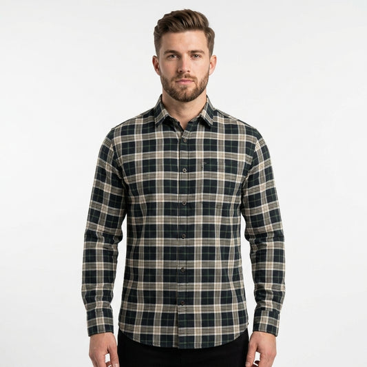 Men's Classic Cotton Check Casual & holiday office wear Shirt for outings BLACK