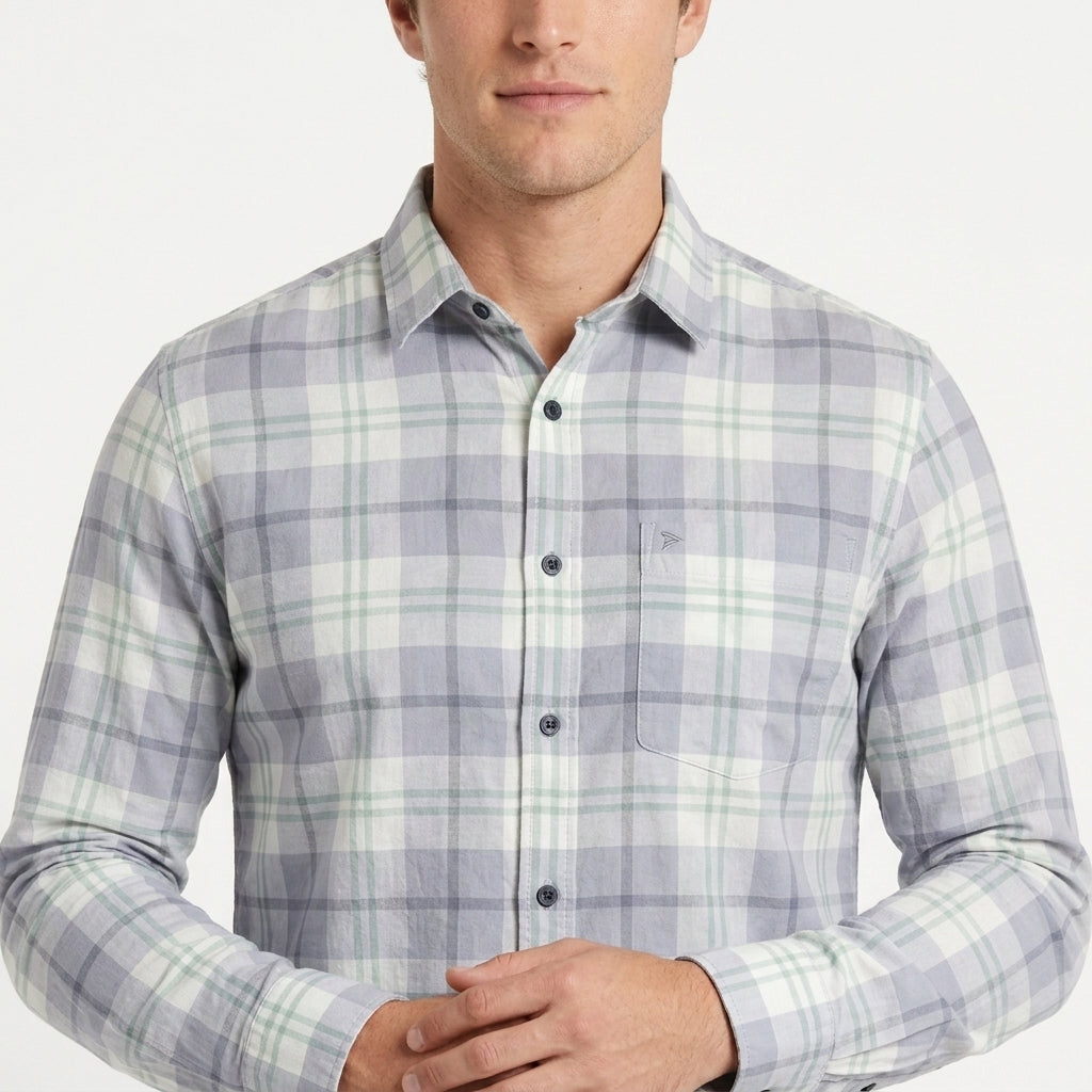 Men's Classic Cotton Check Casual & holiday office wear Shirt for outings GREY