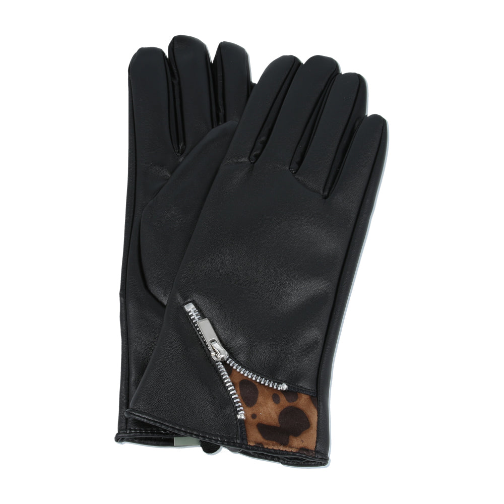 Product Title: Women’s Leopard Print PU Gloves with Soft Warm Lining – Black